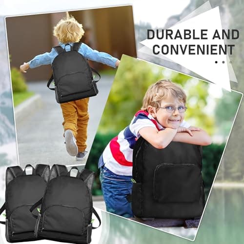 ASMIZ 10 Pack Lightweight Foldable Backpack Bulk, 42cm Black Packable Backpack for Travel, Outdoor Casual Daypack for Schools, Charities, Travel Camping Hiking — view 5