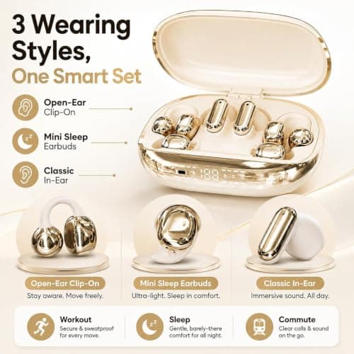KIEYIQE 6-in-1 Smart Wireless Earbuds & Mini Sleep Headphones (Black) — view 2