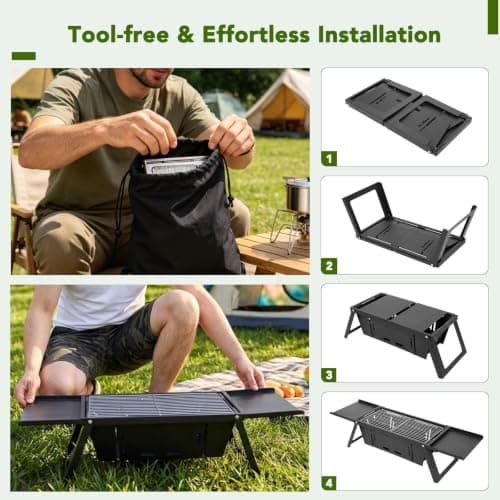E EASTSTORM Charcoal BBQ Grill Foldable Tabletop 3-Level Heat Control — view 3