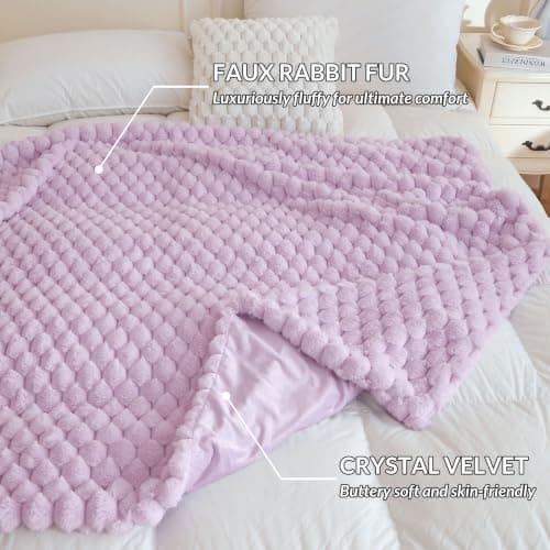 XeGe Luxury Bubble Fluffy Faux Rabbit Fur Throw Blanket 130x150cm, Lavender — view 4