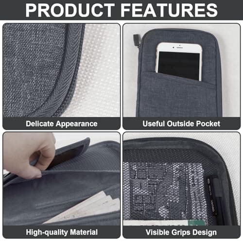 Passport Holder Travel Wallet, Large Capacity Travel Document Holder, RFID Blocking Waterproof Portable Travel Wallet Organiser for Cash Passport ID Card Credit Cards Flight Ticket Pen, Grey — view 4