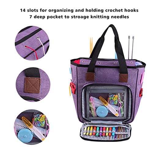 KOKNIT Yarn Storage Containers, Portable Travel Craft Tote Bag with Pockets for Crochet Hooks,Knitting Needles and Accessories, Wonderful Yarn Bag for Beginners — view 4