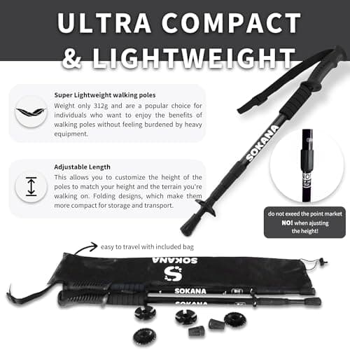 SOKANA Walking Poles 2 Pack Folding Walking Sticks for Men and Women | Lightweight Trekking Poles with Quick Lock System for Hiking Climbing Camping - Red — view 3