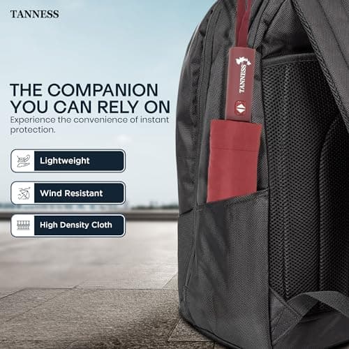 TANNESS Windproof Umbrella – 10-Rib Waterproof & Compact with Automatic Open/Close Function and Ergonomic Handle – Folding Mini - Strong for Wind and Rain (Red) — view 6