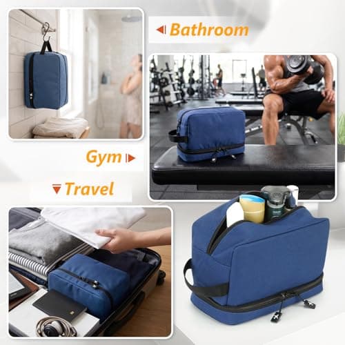 GNEGNI LIFE Toiletry Bag for Men, Water-Resistant 600D Travel Wash Bag with 2 Layer Compartments, Toiletry Shaving Dopp Kit with Elastic Slots, Shower Cosmetic Bag for Travel Accessories (Navy Blue) — view 6