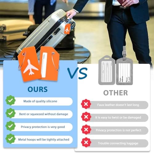 KINDOYO 2 Pcs Luggage Tags - Silicone Luggage Tag with Name ID Card, Baggage Handbag Suitcase Labels Perfect to Quickly Spot Luggage Suitcase, Orange — view 5