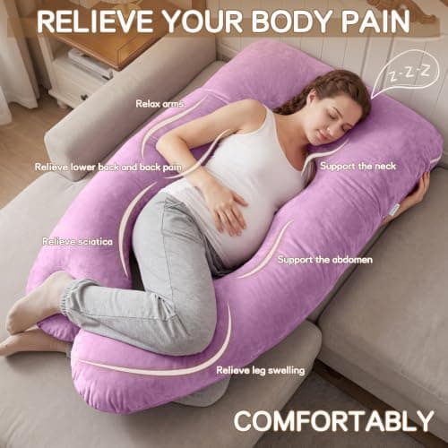 GRANDMA SHARK U-shaped Pregnancy Pillow, Full Body Maternity Pillow with Washable Velvet Cover for Back Hips Legs Support, Pinkish Purple — view 5