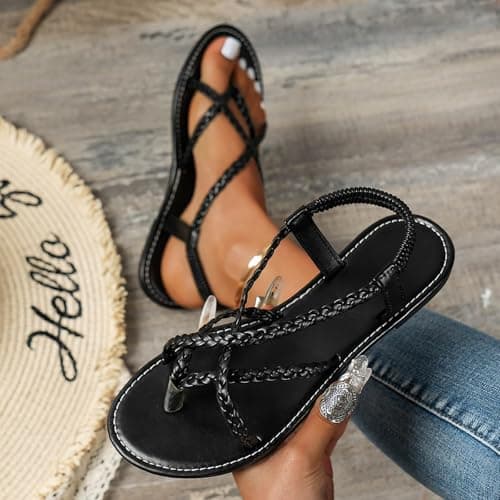 Flat Sandals Ladies Sandals Womens Cross Strappy Open Toe Sandal Elastic Strap Hiking Sandal Casual Travel Breathable Flip Flop Womens Wide Fit Slippers Ladies Summer Beach Shoes — view 3
