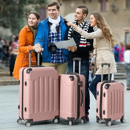 Karl home Lightweight Suitcase Set, 3-Piece ABS Hard Shell Luggage with 4 Spinner Wheels & Resilient Handle, Durable Cabin Suitcase for Travel, (Rose Gold, 20/24/28) — view 2