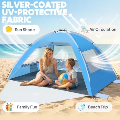 Chihee Beach Tent Camping Sun Shelter for 2-3 Person with UV Protection Silver-coated Fabric Breathable Mesh Extra Sandbags,Lightweight Easy Setup Portable Beach Shade Canopy Cabana — view 2