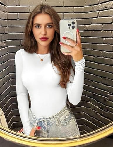 Ekouaer Womens Long Sleeve Tops Thermal Tee Black+Light Grey+White L — view 4
