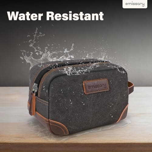 Emissary Men's Toiletry Bag Leather and Canvas Travel Toiletry Bag Dopp Kit for Men Shaving Bag for Travel Accessories, Gray, L — view 6