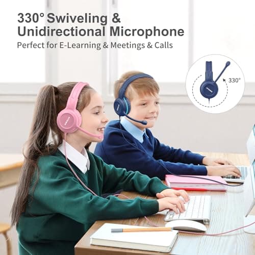 SIMOLIO 2 Pack Kids-Headphones with Microphone for iPad Laptop, Wired Children Headphones -School w/ 75/85/94dB Volume Limiting, Noise Cancelling Kids Headphones with Cord for Boys, Girls, Teens — view 2