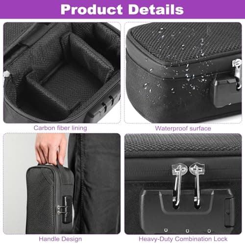 17PCS Smell Proof Bag with Combination Lock, Odor Proof Stash Box Container with 10 Smell Proof Baggies, 3 Flip-top sealed tubes, 2 PET Stash Jar & 1 Stainless Tray, Portable Lockable Pouch for Travel — view 5