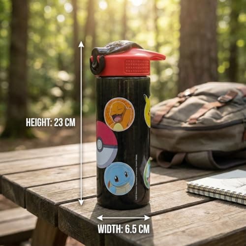 HOX Collection Pokémon 600ML Flip Up Straw Drinks Bottle Reusable BPA-free Plastic Water Bottle with Carry Loop Removable straw & spills Proof Pokémon licensed Merchandise, Black — view 4