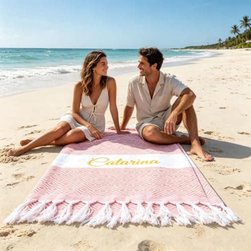 HOME'S FRIEND Personalised Turkish Beach Towel,Custom Embroidered Name Beach Towel,Quick Dry Sand Resistant Beach Towel,100 * 180cm Bohemian Style Travel Bath Towel — view 4