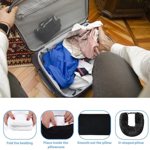 SrgPui Stuffable Neck Pillow for Travel, Fillable Neck Pillow for Airplane and Car with Adjustable Straps, Additional Luggage Travel Essentials — view 4