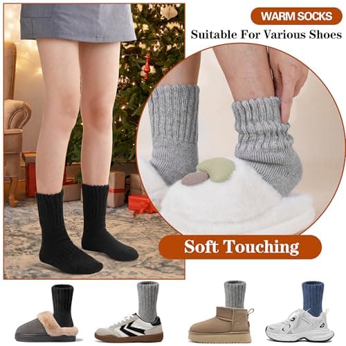 Sandsuced Merino Wool Thermal Boot Socks for Men Women Winter Warm Thick Cosy Walking Hiking Work Stocking Fillers Socks 3 Pairs(Blue/Black/Grey,L) — view 4