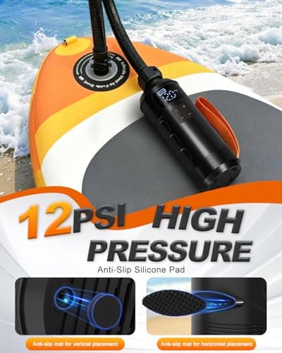 Rechargeable SUP Pump Cordless Paddle Board Pump, 12 PSI Smart Electric Air Pump with 7 Nozzles & Auto-Off, Portable Mini High Pressure Inflator for Kayak, Inflatable Boat, Tent, Pool Toys — view 2