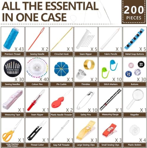 HOUSEEIGHT Professional Sewing Kit - Over 200 Pcs Premium Needle and Thread Kit Includes 43 Strong Threads,30 XL Needles, Sewing Kits for Adults UK for Emergency & Home Mini Sewing Kit for Beginners… — view 2