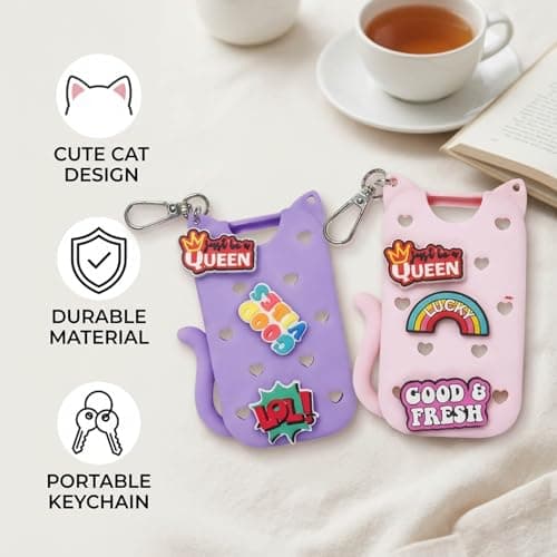 SurPse 2-Piece Hand Sanitizer Bottle Compatible with Touchland Spray, Hand Sanitiser Keyring Sleeve Set, Silicone Protective Holders for Spray Bottles (10.4 x 7.3 cm), Violet and Pink — view 4