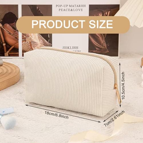 YONEEKSS Corduroy Makeup Bag Small Cosmetic Pouch for Handbag (Beige) — view 2