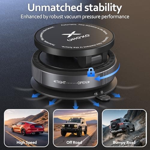 UKEXE Vacuum Magnetic Mobile Phone Holder Car for Magsafe Car Mount, 360° Adjustable Ultra Suction Cup Car Phone Mount for iPhone 17 Pro Max 16 15 14 13 12 Air Plus (Black) — view 5