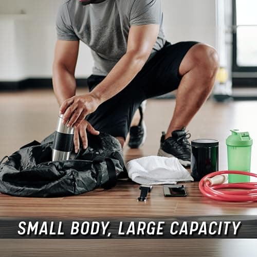 Gym Duffle Bag 30L with Shoe Compartment, Foldable Waterproof Sports Holdall for Men & Women, Lightweight Travel Gym Bag with Shoes Wet Pocket & Shoulder Strap (Black) — view 3