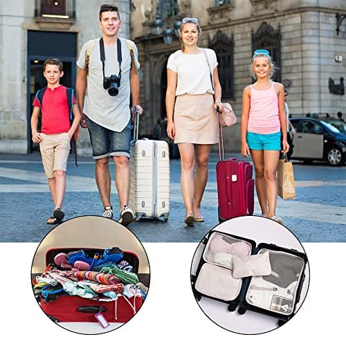 OSDUE Packing Cubes for Suitcases, 6 PCS Travel Luggage Packing Organizers Waterproof Travel Essentials Bag Accessories, Clothes Cosmetics Toiletries Storage Bags, Beige — view 4