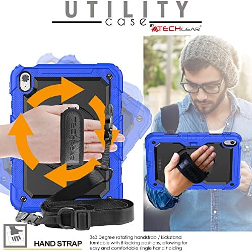 TECHGEAR UTILITY Case for iPad 11" A16 (11th Gen 2025) & 10.9" (10th 2022), Rugged Heavy Duty Shockproof Cover Screen Protection, 360 Stand, Hand & Shoulder Strap - for Work, School, Travel etc - Blue — view 6