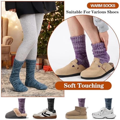 Sandsuced Merino Wool Thermal Boot Socks for Women Men Winter Warm Cosy Thick Hiking Walking Socks 3 Pairs Christmas Stocking Fillers (Assoretd A,M) — view 4