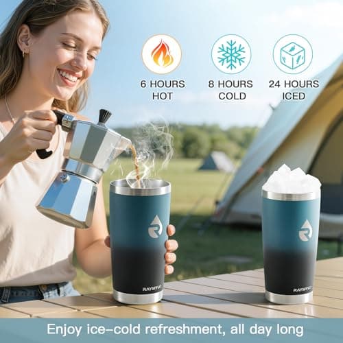 RAYMYLO Insulated Travel Coffee Tumbler 590ml, Detachable Spill-Proof Lid — view 5