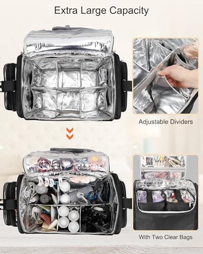 Relavel Rolling Makeup Train Case with 4 Wheels, Hairstylist Traveling Bag with Adjustable Dividers & Heat Insulation Full Layer, Hair Tools Cosmetics Storage Organizer Trolley Suitcase Makeup Cart — view 3