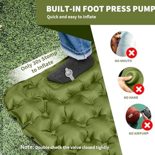 HiiPeak Camping Sleeping Pad, Ultralight Camping Mat with Pillow Built-in Foot Pump Inflatable Sleeping Pads Compact for Backpacking Hiking Traveling Tent (Green) — view 3