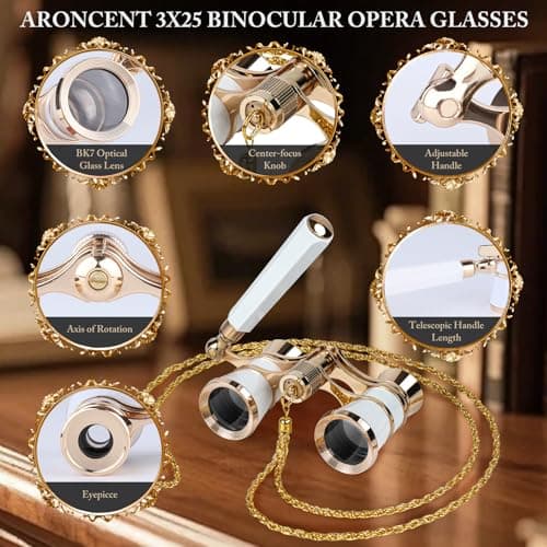 Opera Glasses, 3X25 Theater Binoculars, Mini Compact Opera Glasses with Adjustable Handle, Portable Binoculars for Women Adults Kids, Ideal for Concert Theater Opera — view 2