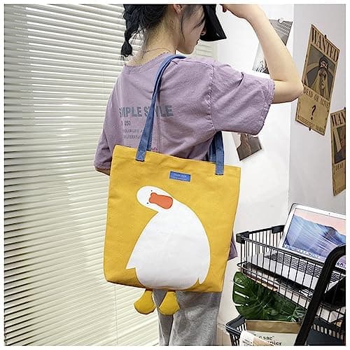 Xshelley Canvas Tote Bag Cute Duck graphic tote funny tote tote bag for Lunch Grocery Bag Shopping Beach Shoulder Bag (yellow) — view 4