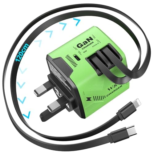 60W Wall Charger with Dual 1.2m Retractable Cables, Travel Essentials Brick