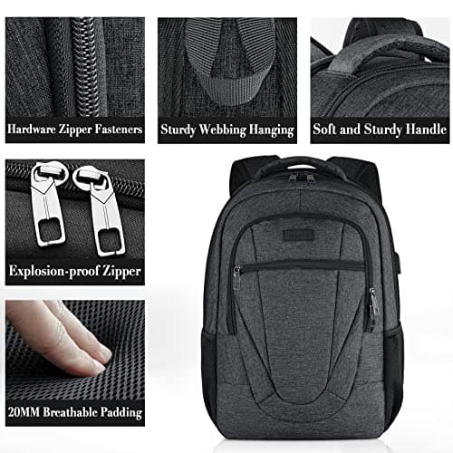 BIKROD Laptop Backpack, School Backpack for Boys Water Resistant School Bag with USB Charging Port, Business Anti Theft Durable Laptop Bag 17.3Inch, Black — view 3