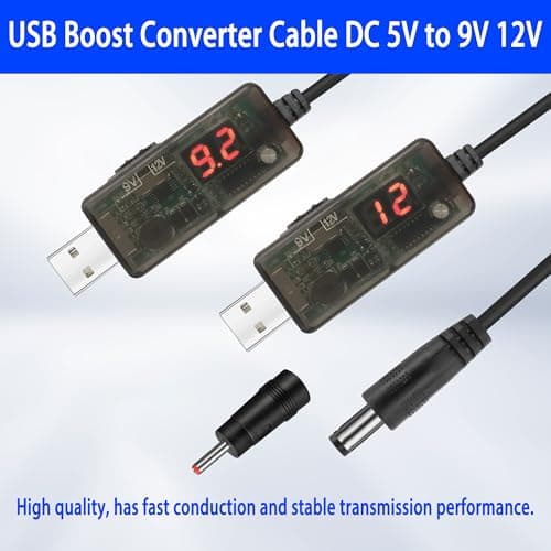 MEIRIYFA USB DC 5V to 12V Voltage Step Up Converter Cable, USB to DC 5.5x2.1mm 3.5x1.35mm USB Boost Converter Cable with LED Display for Router, Speakers, Camera, Desk lamp, Mini Fan (1M) — view 2