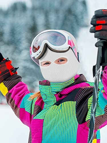 Geyoga 2 Hole Knitted Ski Mask Full Face Cover Warm Balaclava Knitted Winter Face Mask for Outdoor Sports(White,Adult Size) — view 4