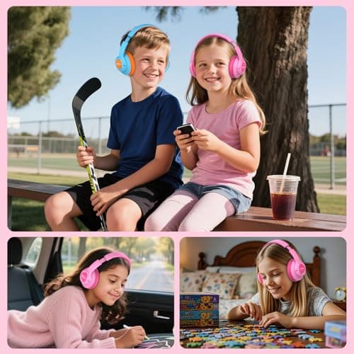 VibeTune Kids Bluetooth Headphones, 60H Playtime, Volume Limited 85/94dB, Bluetooth 5.4, Type-C Fast Charging, Foldable Wireless Headphones for Kids, Toddler Headsets with HD Mic (Pink) — view 6