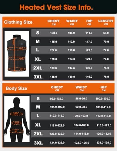 Heated Gilet for Men Lightweight Men's Heated Vest 3 Heat Level & 15 Heating Zones Electric Jacket Coat Heated Body Warmer for Winter Camping Skiing Hunting Outdoor (Battery Pack Not Included) — view 6