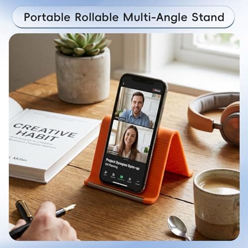 QCGNIUI Portable Foldable Silicone Phone Holder, Anti Slip Phone Holder Desk Flexible Rollable Silicone Multi Angle Adjustable Phone Stand for Mobile Phones & Tablet, 1PCS — view 6