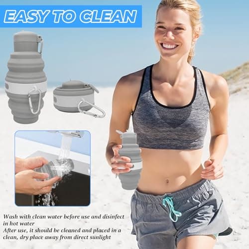 KIPTVO Collapsible Water Bottle, Silicone Multifunctional Foldable Water Bottle, Reusable Lightweight Travel with Leak-Proof Cap and Carabiner for Sports, for Travel Hiking Camping Outdoor Activities — view 4
