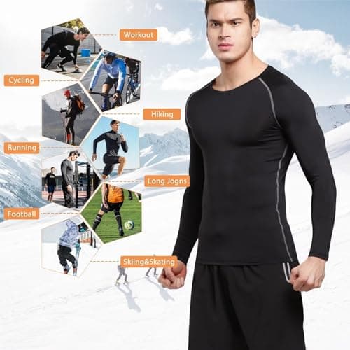 Sillictor Mens Thermal Top Long Sleeve Quick Dry Cycling Running Base Layer Mens Ski Underlayer Fleece Compression Sports Hiking Football Training T Shirts High Wicking Muscle Support 3235 Black S — view 6