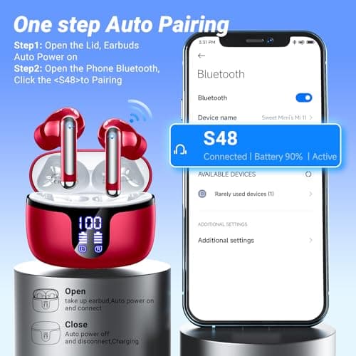 Wireless Earbuds Bluetooth 5.4 Headphones in Ear with 4 ENC Noise Cancelling Mic 2026 New Ear buds 42h Playtime HiFi Stereo Deep Bass Earphones IP6 Waterproof LED Display Bluetooth Earbuds Green — view 3
