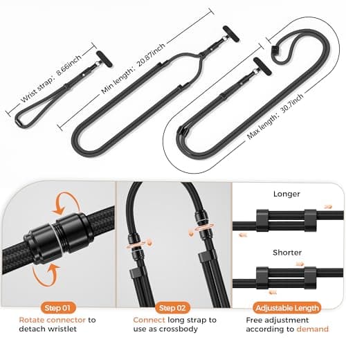 3-in-1 Phone Lanyard Crossbody, Neck & Wrist, Adjustable Strap with Tether — view 4