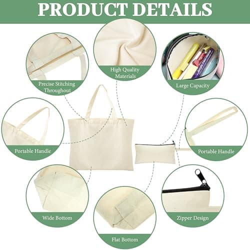 20 Pack Sublimation Blank Tote Bags, Large Canvas Tote Bag with Makeup Bag — view 3