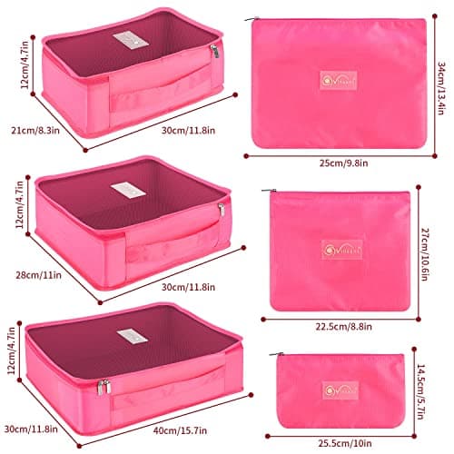 Vinsani 6pc Packing Cubes Travel Organiser Set for Suitcase, Rose Red — view 5