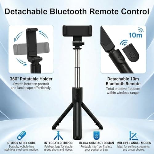 58cm Travel Phone Tripod Selfie Stick with Wireless Remote For Filming — view 5